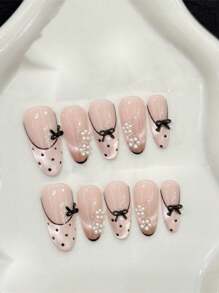 10Pcs Middle Oval Handemade Press On Nails For Party And Daily Wear,Pink,Pink Nails,Sweet Cherry,French Wave Point Of Hand-Painted Cat'S Eye Lace Edge,Shiny Cat'S Eye,Oval Nails,Easy To Wear10Pcs Y2K Handmade Press On Nails,Summer Nails ,Summer Style,Suitable For Girls And Women Festivals Parties And Daily Wear Nail Supplies Nails