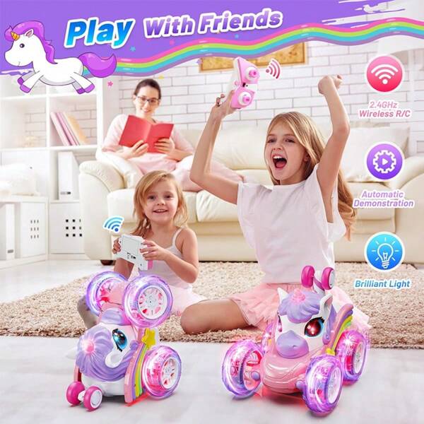 360° Unicorn Small Remote Control Stunt Car, 4WD Stunt Spin Remote Control Car, Double-Sided Remote Control Car With LED Lights, 2.4GHz Electric Toy Car, Christmas Birthday New Year Gifts