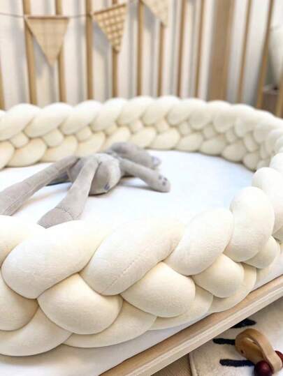 AIBOYING 1 Stück 15cm hohes einfarbiges geflochtenes weiches Gitterschutz-Stoßstange für Kinderbett, gepolstert, Antikolisionsschutz aus Baumwolle, dicke 4-seitige Bettgitter