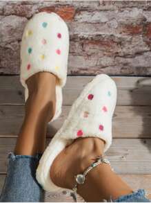 1 Pair Colorful Polka Dot Plush Soft Bottom Bedroom Floor Indoor Home Slippers For Women