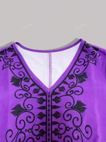 Women's V-Neck Belted Placement Print Dress