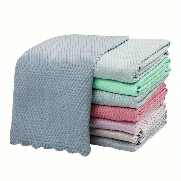 5pcs Glass Cleaning Cloths - Fish Scale Pattern Microfiber Cloths, Reusable And No Lint For Cleaning Kitchen, Mirrors, Glass, Dishes, Screens! Cleaning Supplies And Tools