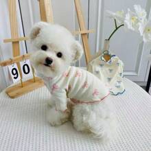 1 pieza Vestido de Body completo con estampado para mascota perro/gato con moño rosa, para Teddy, Poodle, Chihuahua, Vestimenta cómoda y transpirable para uso casual en interiores/exteriores para primavera/otoño