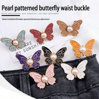 1pc/High-Quality Colorful Butterfly Waist Tight Buckle Pants Clip, Collar Button, Women's Brooch, Durable And Fashionable, Detachable Pants Clip, Jeans, Skirt, Women's Pants Bag Accessories, Female Student