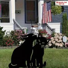 Cartello da giardino in acrilico 2D a forma di due gatti in silhouette nera che si baciano, decorazione da esterno per il prato da installare su un palo, senza alimentazione elettrica, perfetta per 11 festival, decorazione festiva da giardino in stile art déco installata su palo, decorazione di gatti