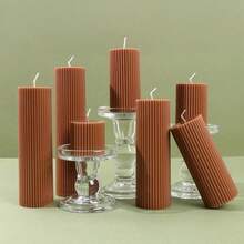 1 Set Ribbed Pillar Candles (1pc), Size: 1.96 In, 3.93 In, 7.87 In, 5.9 In, Large Soy Wax Scented Pillar Candles, Elegant Ribbed Modern Home Decor, Suitable For Bathroom And Living Room (Brown) - Multicolor - View 8