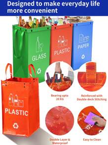 Color Printed 3-In-1 Trash Bags - Foldable Polypropylene Storage Bags ,Separate Recycling Waste Bin Bags For Kitchen Home Hotels And Property Management,Waste Trash Sorting Organizer, Reusable Waterproof Back To School