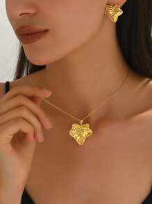 1 Set Schmuck mit naturinspiriertem Blattelement aus Edelstahl, geeignet für den täglichen Gebrauch von Frauen, Mode-Streetshots oder als Geschenk für Freunde