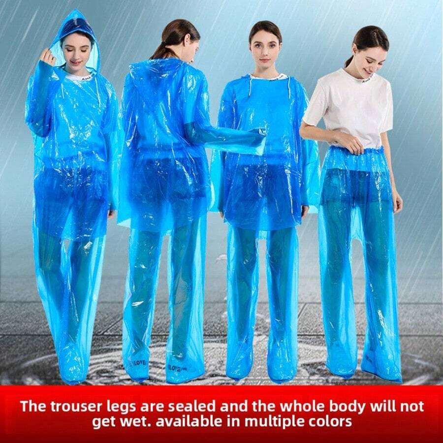 Single-Use Raincoat Suit, Unisex Design, Approximately 120g, Thick, With Hood And Drawstring, Suitable For Outdoor Cycling, Rafting And Travel, Emergency Waterproof, Available In Sky Blue And Clear Insulation, Galentines, Puppy, Carnival, Party Decorations, Spring Summer Picks, Brides Maid Gifts, Room, Bedroom Decor, Bedroom Decor, Beach, Travel, For Men, For Women, Vacation - Multicolor - View 1