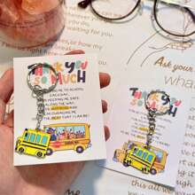 5 pièces Carte de poche "Merci beaucoup" avec porte-clés bus joyeux, cadeau parfait pour les enseignants, entraîneurs, chauffeurs de bus, diplômés et parents pour les occasions spéciales