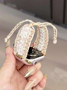 Handmade Bohemian Braided Watch Band Compatible With Watch 38mm 40mm 41mm 42mm 44mm 45mm 46mm 49mm, Fashion Handcrafted Watchband Replacement For Watch SE 10 9 8 7 6 5 4 3 2 1 Series - Pink - View 3