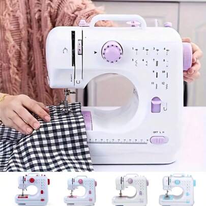 1pc Portable Mini Electric Sewing Machine For Household Use, Multifunctional With Adjustable Speed And 12 Stitches Patterns, Suitable For Parents, Beginners And Hobbyists. Lightweight And Easy To Carry, Can Be Used Indoors Or Outdoors. Can Run On Dry Batteries When There Is No Electricity, Batteries Not Included. The Set Includes One Main Machine, Power Adapter And Instruction Manual.