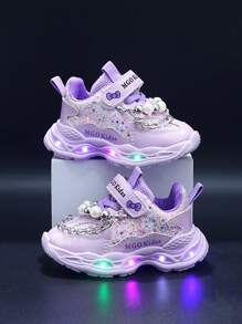 Scarpe luminose disegnate con perle per bambini MGO, scarpe sportive per bambini per primavera e autunno, comode sneaker da principessa per ragazze, scarpe casual con luci per bambini da 1 a 6 anni