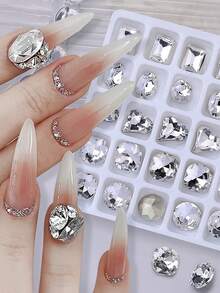 25 件/盒超闪亮美甲水钻，尖底水晶装饰，如钻石、斜斧、方形、蝴蝶，多种颜色包括白色、粉色、蓝色，适用于 DIY 美甲配件、美甲用品、美甲饰品、美甲宝石 - 彩色 - 查看 10