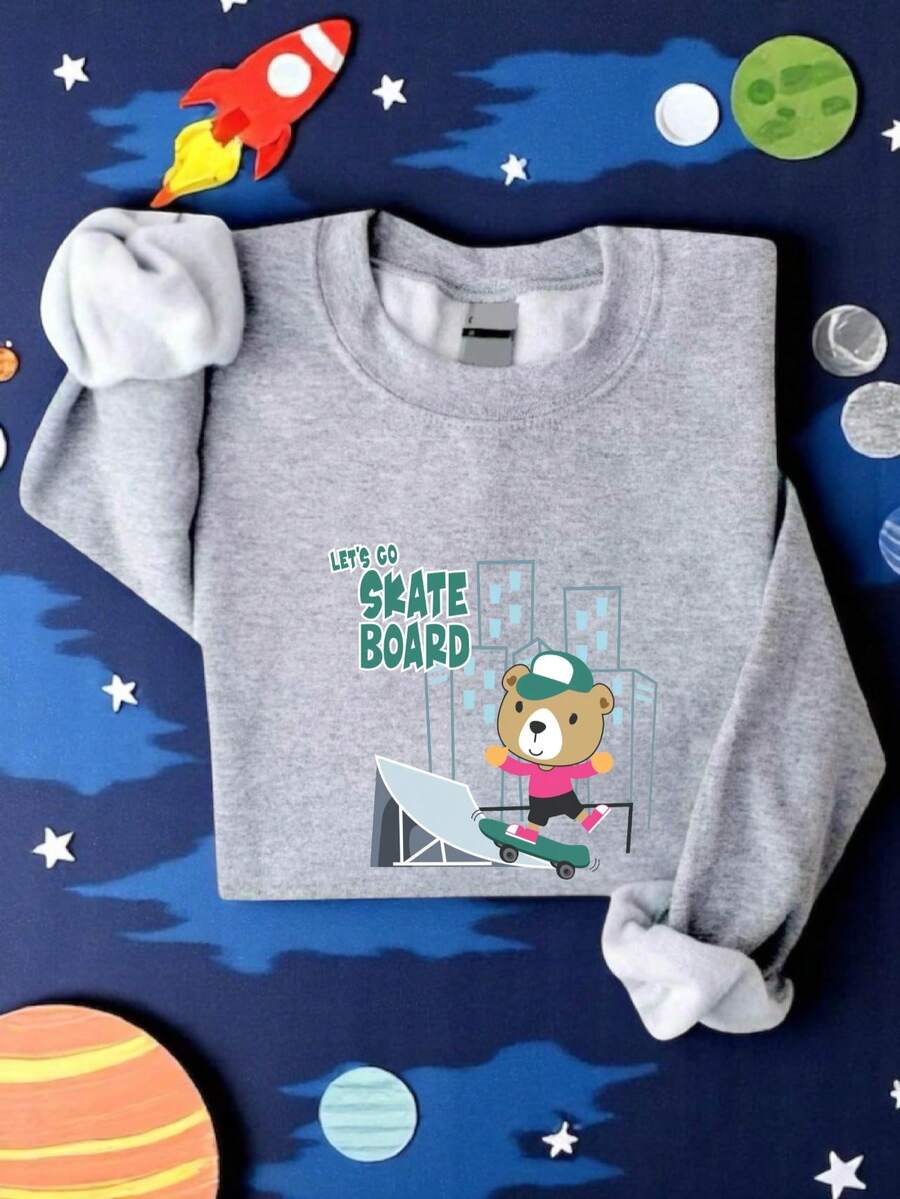 Let's Go Skate Board Shirt, Unisex Skater Kids T-Shirt, Kids Bodysuit Tee, Skateboarding Youth Sweatshirt, Skater Toddler Shirts TT- Kids 5 - 灰色 - 查看 1