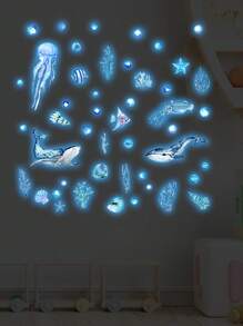 1 Set Underwater World Luminous Stickers, Glowing In The Dark, Suitable For Living Room, Bedroom, Background Wall, Wall Decoration, Home Decoration Room Decor Wall Sticker