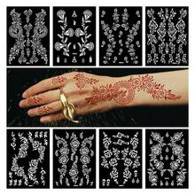 3 Pcs Henna Tattoo Stencils Reusable Painting Stencil For Hand Body Art Flower Temporary Tattoo Template Sleeve Wedding Bride Beauty - Black and White - View 1