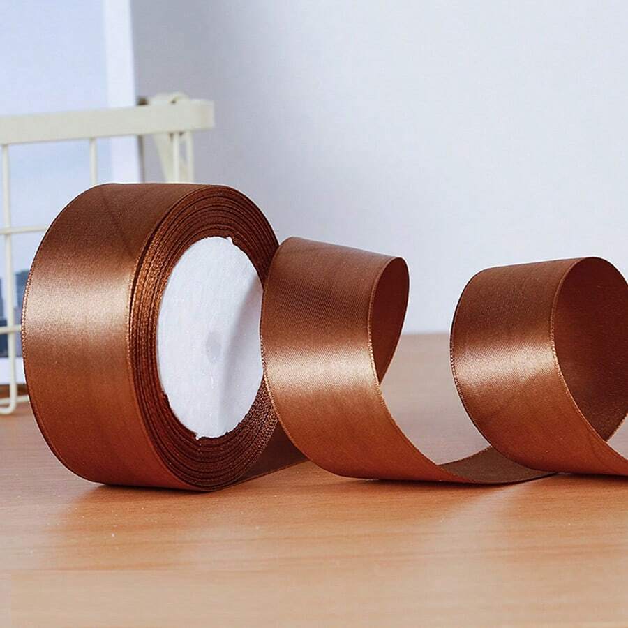 1/5 piezas de cintas de envoltura de regalo de colores, cinta de satén, cinta de seda, 4 cm de ancho, para la fabricación de rosas artificiales, embalaje de regalos - Café integral - Ver 1