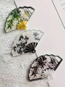 10pcs Chinese Retro Double-Sided Printed Double-Hole Ceiling Fan Accessories Willow Leaves, Plum Blossom DIY Acrylic Handmade Fan Bracelet Pendant