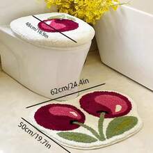 1pc Cherry Pattern Plush Bath Mat, 50x62cm (19.7x24.4 Inch), Soft, Machine Washable, Bathroom Bedroom Living Room Kitchen Entrance Door Rug, Thick Non-Slip Absorbent Soft Bathroom Toilet Lid Cover Room Decor Bathroom Accessories Back To School Bathroom Kitchen Decor - Multicolor - View 2