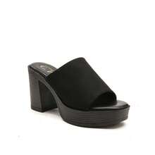 Women Wood Grain Thick-Soled Slippers, Summer Slide Sandals Chunky Heel Open Toe Fashion Mules High Heels - Hitam CMP9230 - View 2