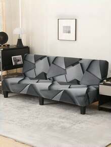 1 pieza Funda de sofá cama gris oscuro con patrón agrietado, funda de sofá de poliéster con cobertura elástica completa, de seda de leche tejida para todas las estaciones - Gris Oscuro - Ver 4