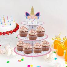 1pc 3-Tier Cardboard Cupcake Stand, Tower Round Cake Stand Holder, Reusable Dessert Holder Donuts Display Table, Wedding/Christmas/New Year/ Unicorn Theme Party Decoration Supplies