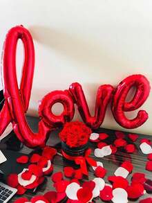 55 pièces/Set Ensemble de ballons en forme de cœur pour la Saint-Valentin - Pétales artificiels rouges + Ballon en feuille d'aluminium rouge en forme de cœur de 18 pouces + Ballons en latex rouges de 10 pouces, Parfait pour la demande en mariage de la Saint-Valentin, la décoration romantique, la décoration d'anniversaire, la décoration de chambre d'hôtel, Veux-tu être ma Valentine - Multicolore - Voir 4
