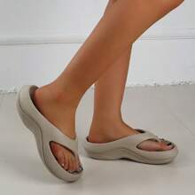 Women's Fashionable Casual Solid Color EVA One-Piece Thong Sandals, Comfortable Soft For All Seasons, Suitable For Daily Life, Work Or Beach Vacation, Thick Sole Provides Comfortable Support, Summer Casual Slip-On Design, Textured Pattern, Suitable For Indoor/Outdoor, Easy To Slip On And Off | Fashion | Textured Strap