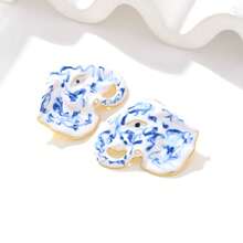 2 件复古油滴青花瓷蝴蝶结耳环时尚设计珐琅丝带耳环女士