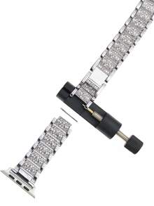 玫瑰金优雅个性化时尚舒适透气优质水钻带可拆卸表带简约金属表带，适用于 38/40/41/42/44/45/49mm Ultra/Series 10/9/SE/8/7/6/5/4/3/2/1 - 銀色 - 查看 4