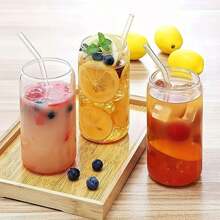 1pc/2pcs Glass Cup With Bamboo Lid & Straw, Straw Brush, 16 Oz Bottle Shaped Glass Cup, Iced Coffee Cup, Adorable Tumbler, Suitable For Beverages, Juice, Bubble Tea, Party And Holiday Gifts