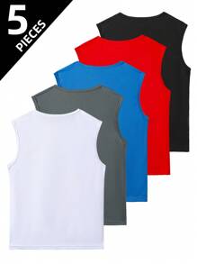 5pcs/Set Teenage Boys' Sleeveless Sports Vests, Lightweight Mesh Material Suitable For Outdoor, Running, Basketball And Football, Fits Ages 13-18 Years