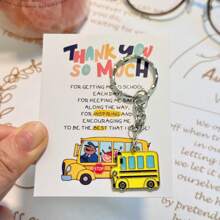 5 pièces Carte de poche "Merci beaucoup" avec porte-clés bus joyeux, cadeau parfait pour les enseignants, entraîneurs, chauffeurs de bus, diplômés et parents pour les occasions spéciales
