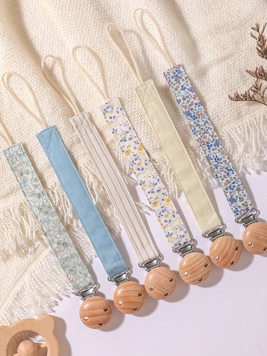 1 件婴儿奶嘴链，时尚奶嘴夹，带木制 3 孔奶嘴夹，适合婴儿女孩和男孩的礼物日常使用 - 彩色 - 查看 1