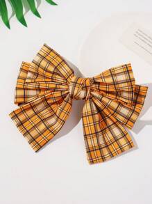 1pc Girls' Cute British Style Plaid Bow Spring Hair Clip Accessory