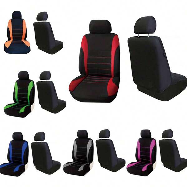 2pcs (1pc Car Seat Cover + 1pc Pillow Case) Line Pattern Universal - Elastic Car Seat Cover - Lightweight, Breathable, Dirt-Resistant, Durable, Multi-Color Options