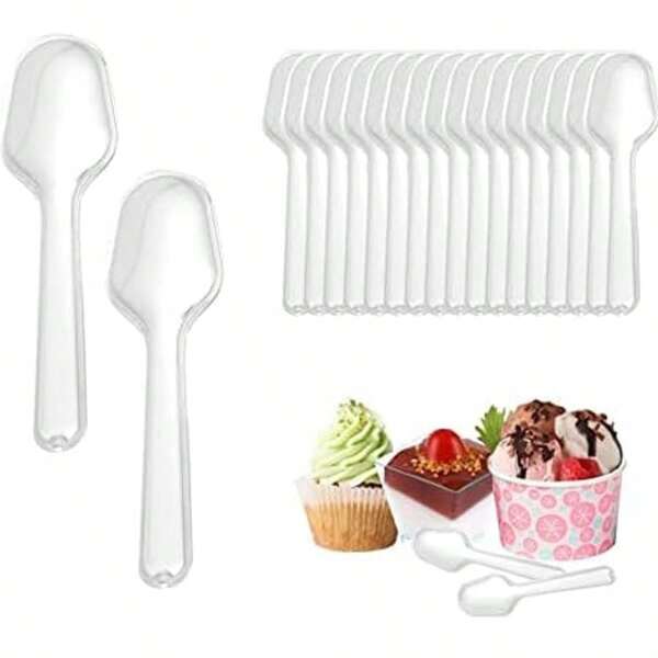 60Pcs/Set Transparent Plastic Spoons, Mini Tasting Spoons, Candy Spoons, Plastic Spoons, Mini Dessert Spoons
