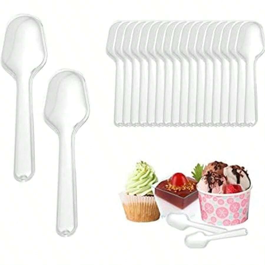 60 件一次性透明勺子，独立包装冰淇淋、酸奶、布丁、冰糕、糖果品尝勺 - 透明色 - 查看 1