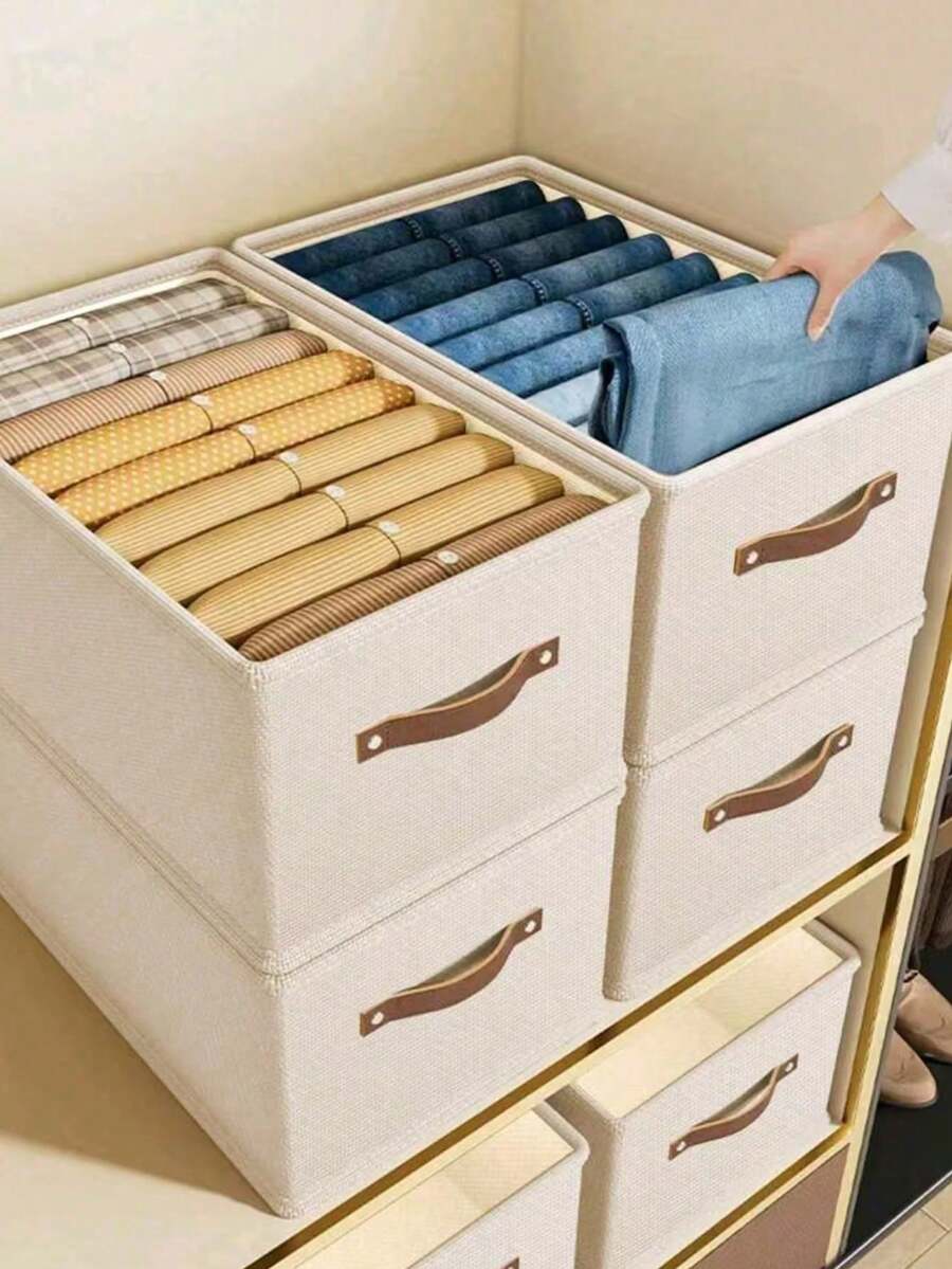 1/2pcs Beige Oxford Cloth Foldable Drawer-Style Clothing Storage Box Without Compartments For Closet, Jeans, And Sweater Organization. Decorations Autumn Decor Festival Decor Room Decor Home Decor Fall Decor Bedroom Decor - Beige - View 1