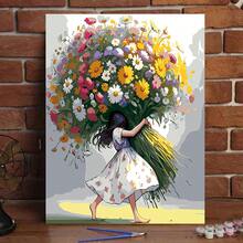 1pc DIY Paint By Numbers Kit For Adults, 40*50cm, Comes With Paints And Brushes, Ideal For Relaxation - Painting By Numbers, Handmade Floral Girl Symbolizes Vitality, Wall Decor Art Craft, Beginner Painting, Perfect Gift For Friends (Frameless) - Multicolor - View 3