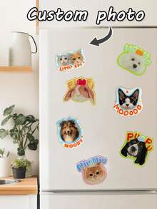 1pc Customized Pet Photo Refrigerator Sticker, Personalized Name Refrigerator Magnet, Suitable For Pets Such As Dogs, Cats, Rabbits, Etc., Waterproof And Durable, Can Be Pasted On The Surface Of Refrigerators, Cabinet Doors, Laptops, Etc. - Multicolor - View 2