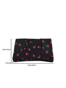 New Spring/Summer Fashion Clutch Bag With Cherry Pattern, Fruit, Color-Blocking, Ruched Cloud Design, Solid Color Casual Envelope Makeup Bag, Travel Accessory Pouch, Liner Bag, Toiletry Bag, Storage Pouch - Black - View 3