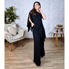 Conjunto 3 Peças Calça Blusa Capa e Top Elegante Social Duna Preto Chique Várias Formas 7 em 1