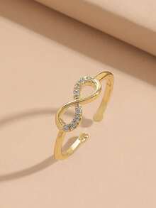 5 件套优雅几何锆石戒指套装，精致奢华精致女士婚礼派对珠宝 - 金黃色 - 查看 9