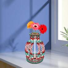 1 Stück DIY 5D Diamant-Malerei Set, handgefertigte Diamant-Kunst Vase Dekoration mit Mandala Blumen Muster, aus Holzmaterial mit transparenter Röhre, Tischdeko, Party, Heimdekoration, bedeutungsvolle handgefertigte Geschenk
