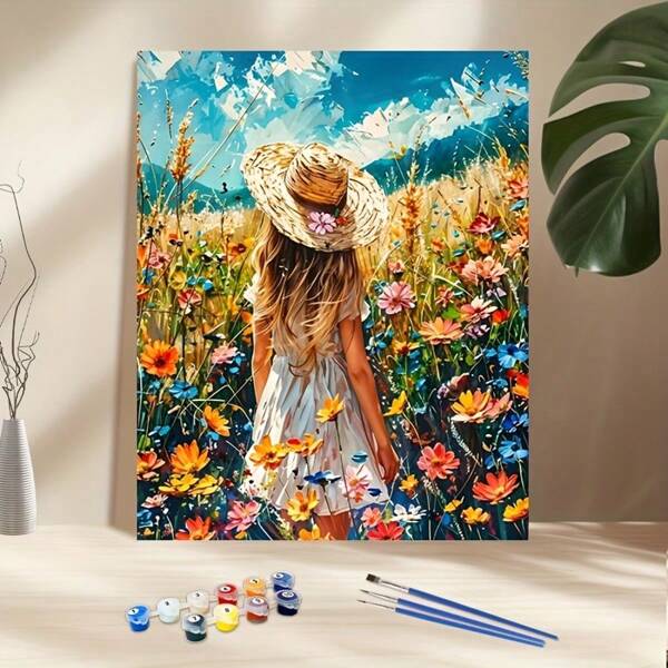 DIY Digital Oil Painting Kit For Adults, 40*50cm With Paints And Brushes, Suitable For Stress Relief, Painting By Numbers, Handmade, Rural Women's Pastoral Life, Healing Landscape, Room Decor Wall Craft, Mural, Beginner Painting, Ideal Gift For Friends (Frameless)