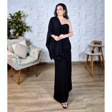 Conjunto 3 Peças Calça Blusa Capa e Top Elegante Social Duna Bonito Preto Chique Várias Formas