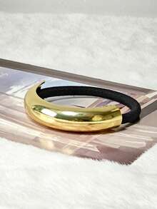 1 件几何褶皱金属发圈，优雅高端马尾辫发圈，高弹力时尚女性，极简主义超然风格，新款金属编织发饰，马尾辫夹，发圈，发圈，发绳，发饰 - 金色 - 查看 3