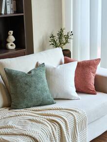 1pc Chenille Raised Edge Pillow Case (No Insert), Fashionable Modern Jacquard Chenille Throw Pillow Cover, Suitable For Home, Sofa, Bed Decor, All Seasons - Green - View 8